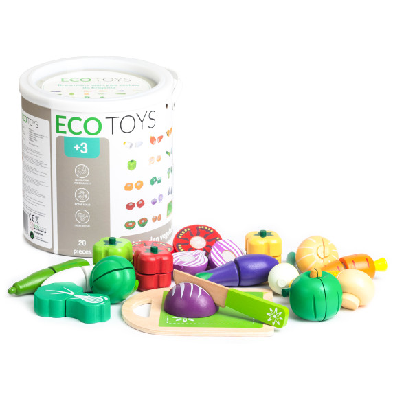Fa szeletelhető  zöldségek kiegészítőkkel 20 db ECOTOYS